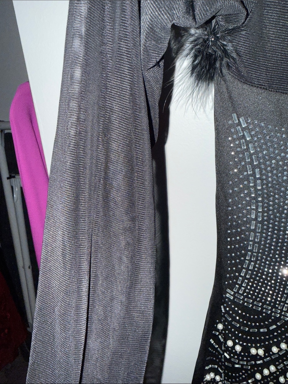 Black Embellished Mini Dress with Feather Trim - Picture 5 of 5